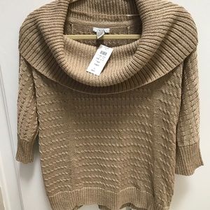 New Beautiful CACHE Womens beige tan boat neck sweater large 3/4 sleeve
